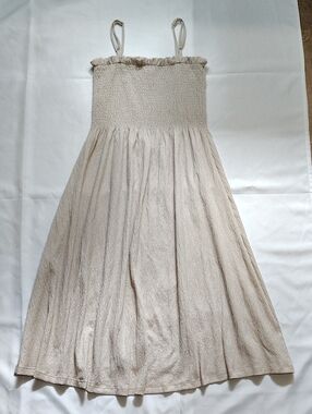 H&M Women's Dress Size M Cream Adjustable Straps Shirred Top Flowing Skirt
